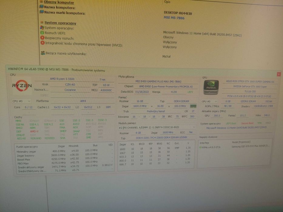 Komputer gamingowy ryzen 5 5500 gtx 1660 Super