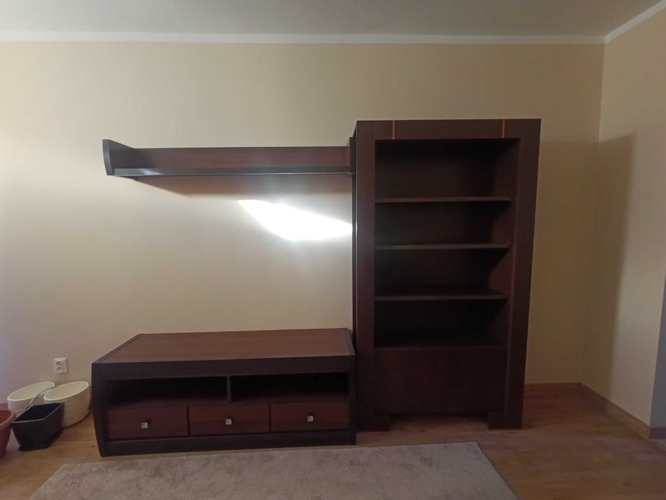Meble ( 3 elementy) Regał + szafka RTV + Półka (ciemny brąz)