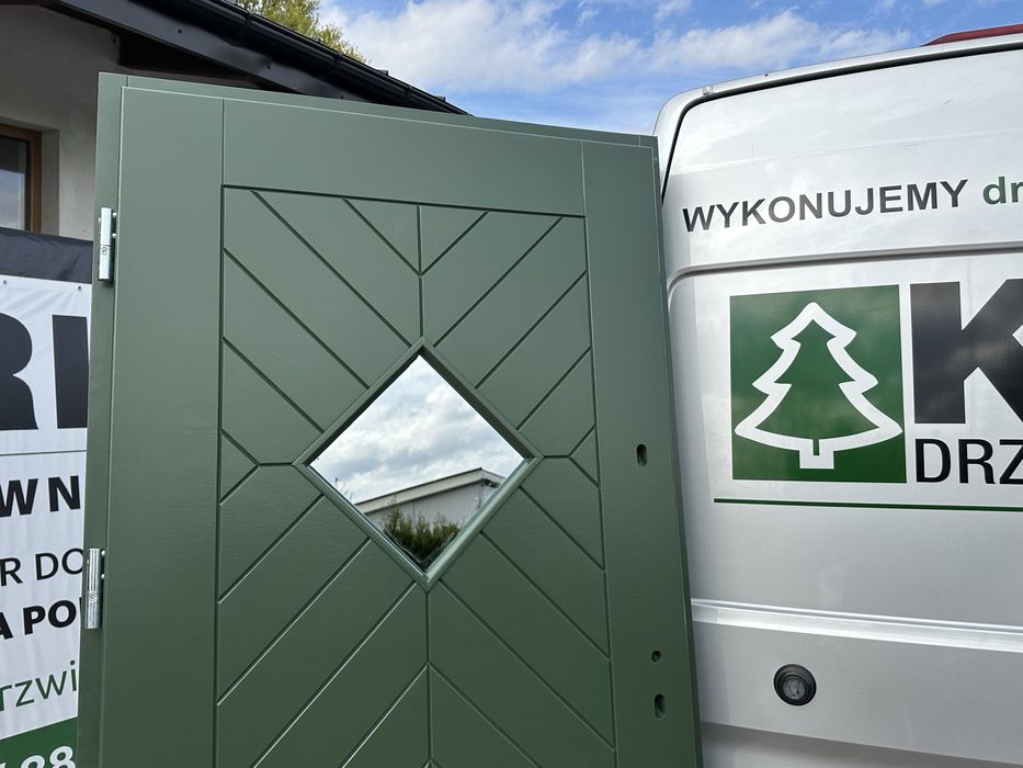 Drzwi zewnętrzne drewniane Zielone ral 6020 Montaż cala Polska i Ue