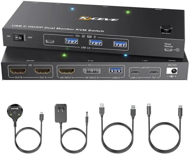 Youtinghdav KVM Switch 2 monitory USB C, KVM Switch Dual Monitor