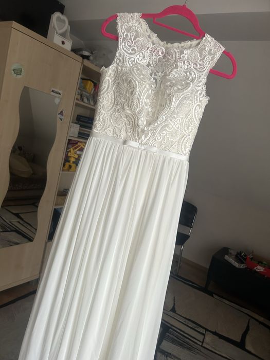 Suknia ślubna muślinowa haft S salon Demi