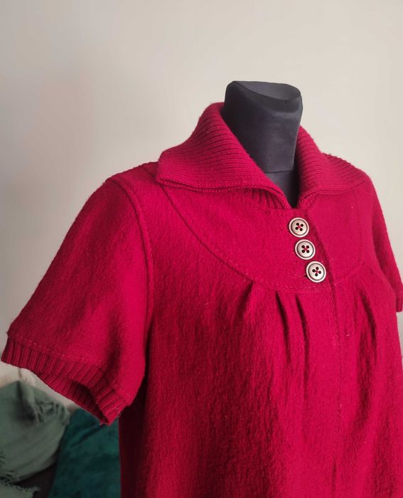 wełniany czerwony sweter kamizelka bezrękawnik 100% wełna L oversize