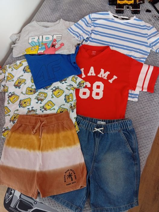 Spodenki jeansowe i koszulki chłopięce 5 sztuk 140