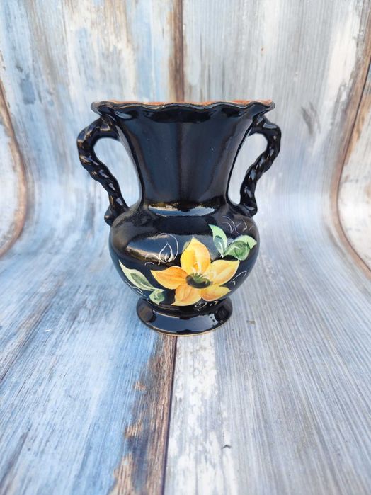 Ceramiczny wazon vintage - motyw kwiatów - numerowany