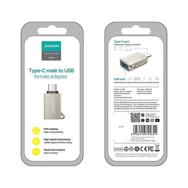 Adapter Joyroom S-H151 USB-C (męski) / USB-A (żeński) z oczkiem na smy