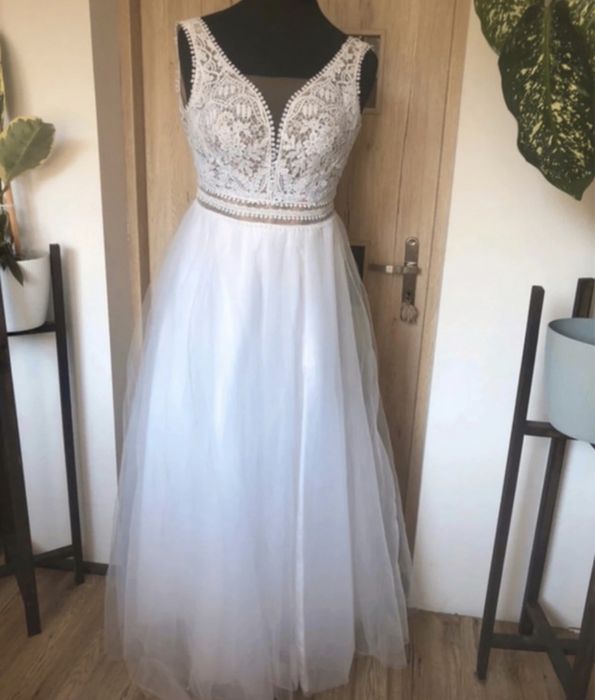 Suknia ślubna boho cudna błyszcząca odpinane rękawki