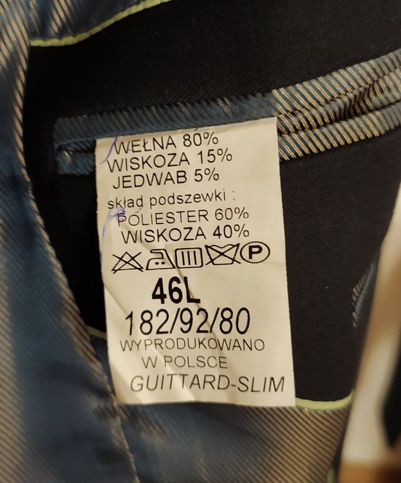 Garnitur męski 178/ 182/92/80 M wełna stan bdb, Guittard - slim