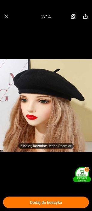 Klasyczny czarny beret w francuskim stylu