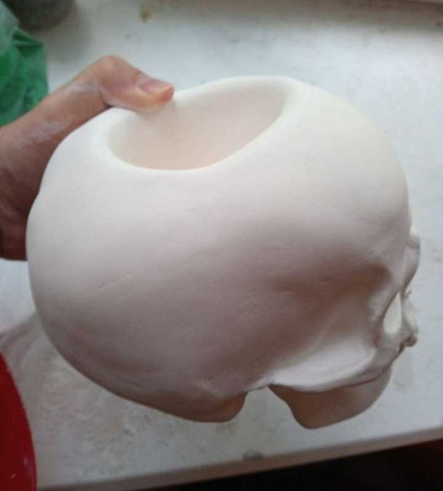 Кашпо, череп человека, человеческий череп, пенал, подставка для ручек