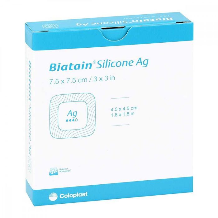 Biatain Silicone Ag  7,5x7,5 cm (5 szt.) opatrunek ze srebrem rany