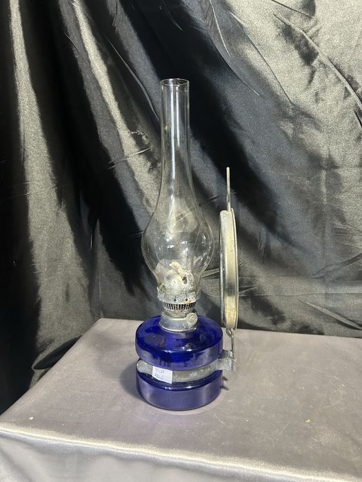 Lampa Naftowa Niebieska Chabrowa Z Lusterkiem do Rozpraszania Światła