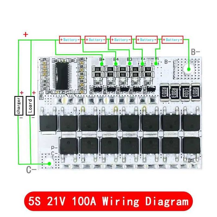 Плата защиты BMS 5S (3S, 4S) 100A 16В для LiFePO4 3.2V аккумуляторов (контроллер заряда/разряда) с балансировкой.