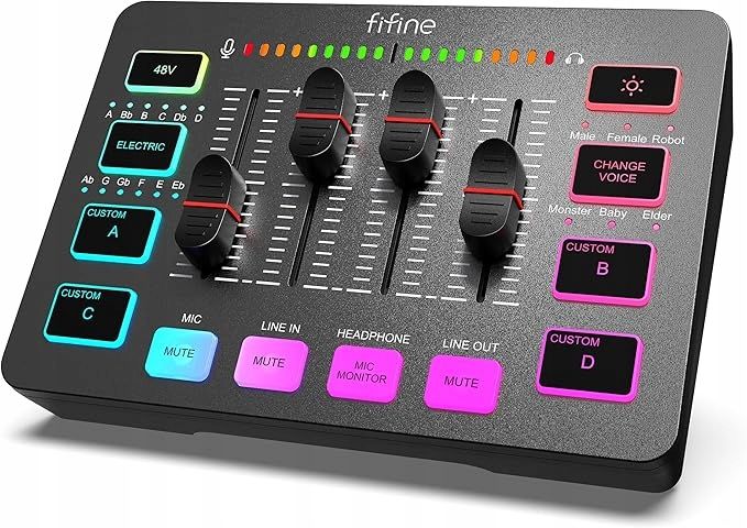outlet fifine mikser audio rgb pc do gamingu streamingu podcasty czarny