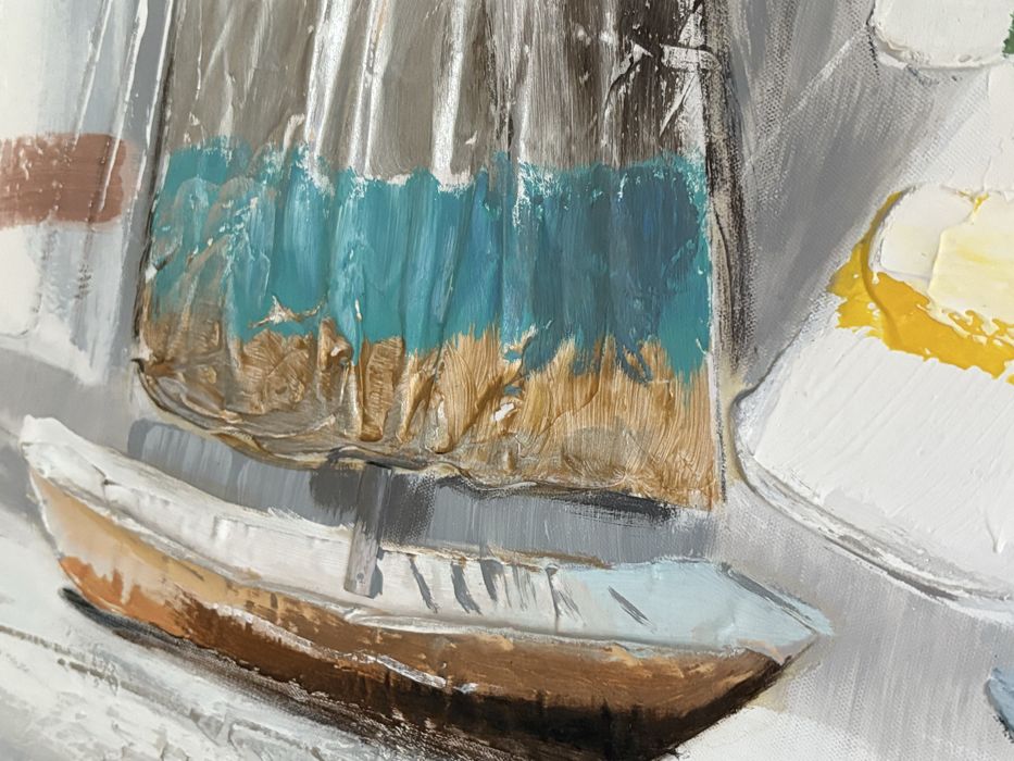 Obraz z motywem łódek ręcznie zdobiony