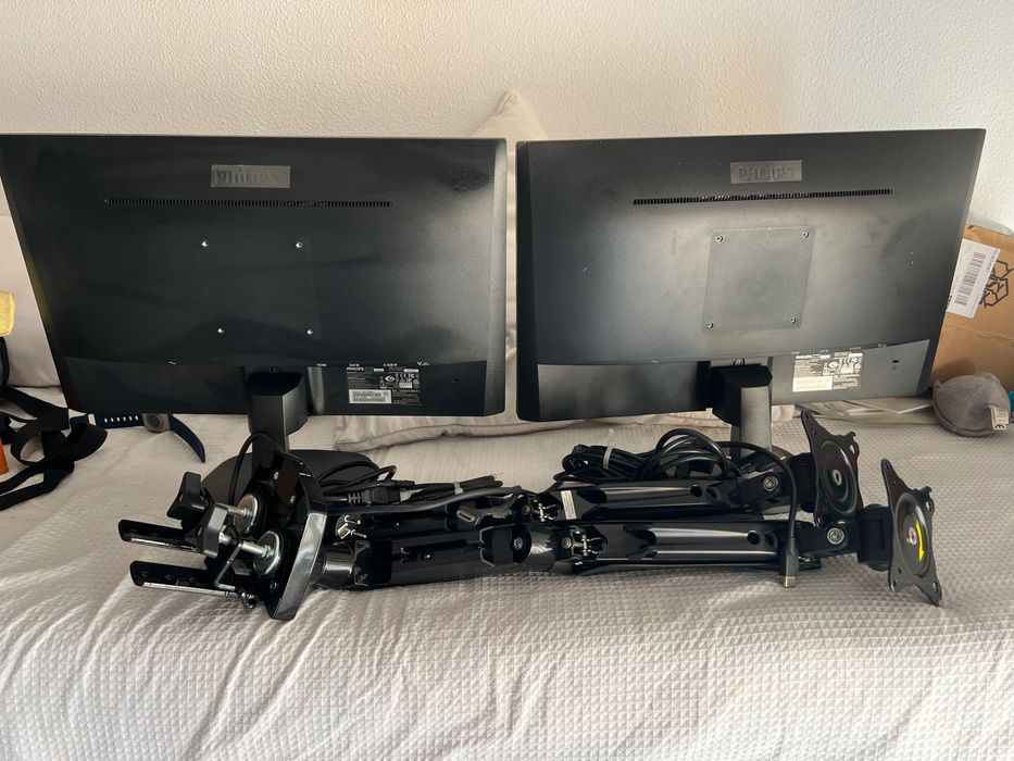Pack completo: 2 Monitores Philips 24” Full HD + Suporte duplo HUANUO