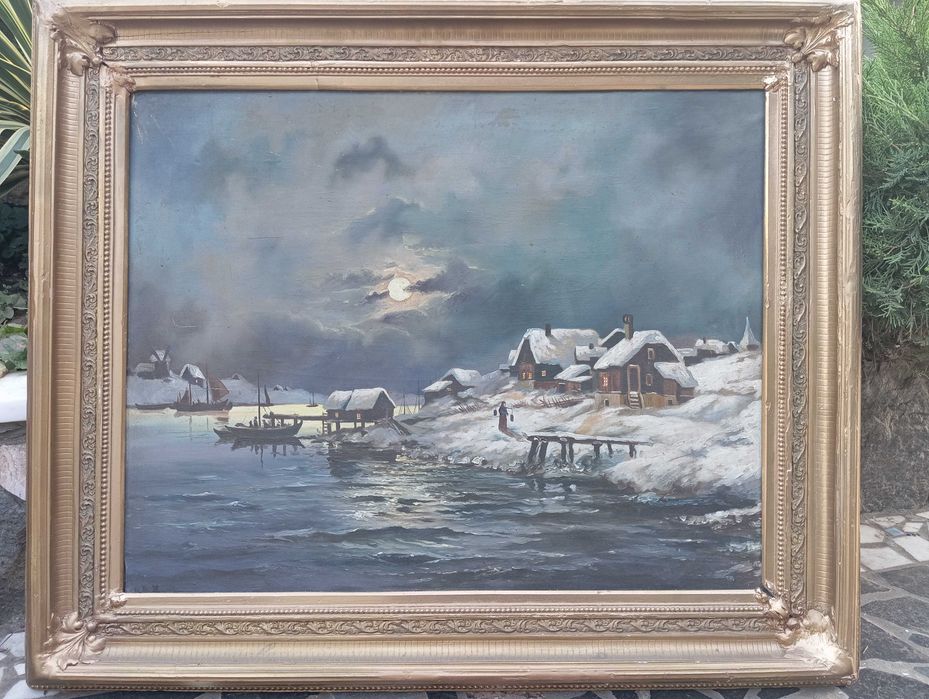 Картина Морской Пейзаж Бой Замок Ангел холст масло рама дерево