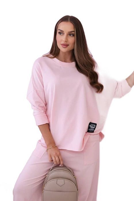 Komplet Bawełniany Bluza + Spodnie Pudrowy Róż