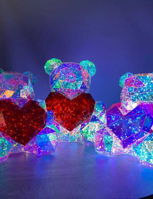 Подарунковий ведмедик Love 3D з червоним серцем і LED-підсвіткою 40 см