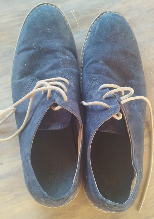 Buty męskie , granatowe , zamszowe ze skórzaną wyściółką