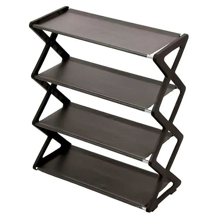 Розбірна полиця для взуття 4 рівні, чорна, компактна 42×18,5×49,5 см