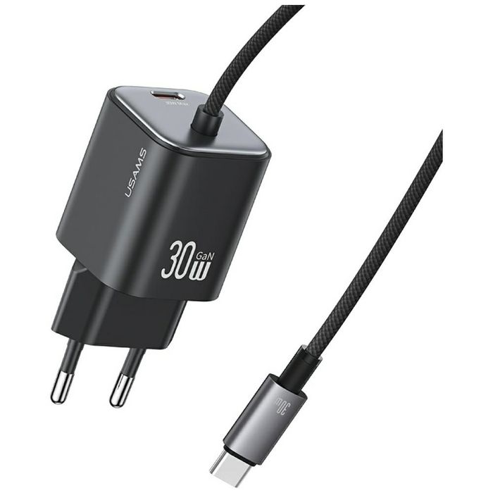 Ładowarka sieciowa USAMS JC Series CC264 30W GaN Mini Fast Charger USB-C / wbudowany kabel USB-C czarny