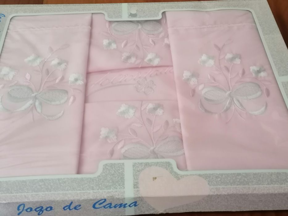 Jogo de Lençóis 100% algodão de Casal Bordado – NOVO