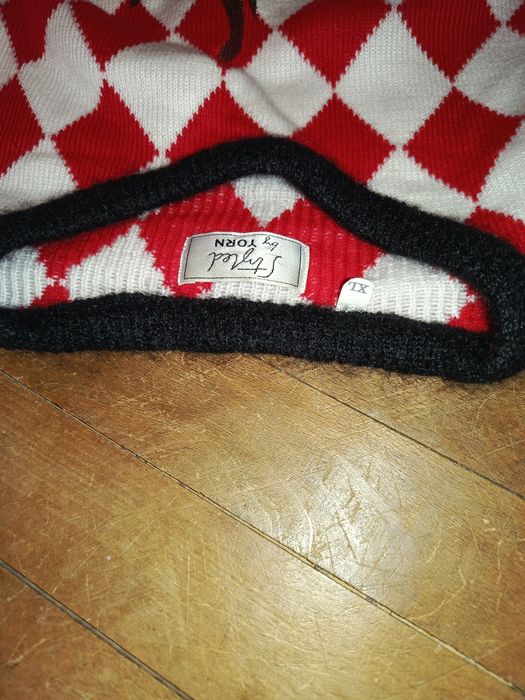 Sweter swetr kratke pepitke skull fire flame custom DIY upcycle drain