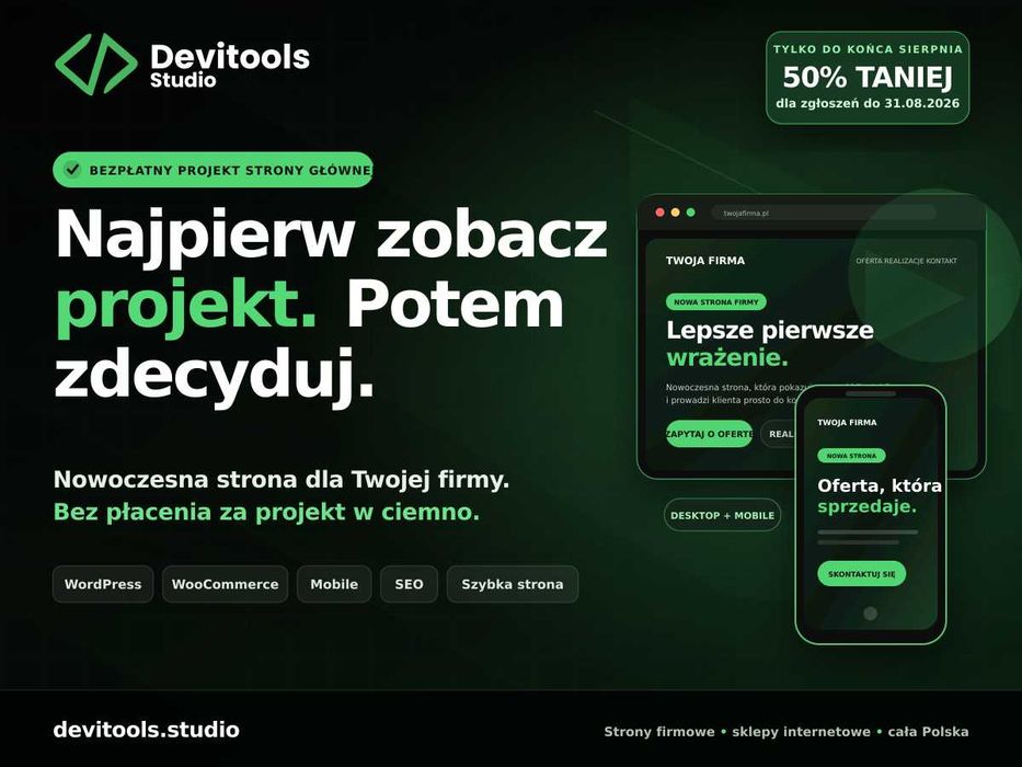 Strony internetowe dla firm | Darmowy projekt + 50% do 31.08