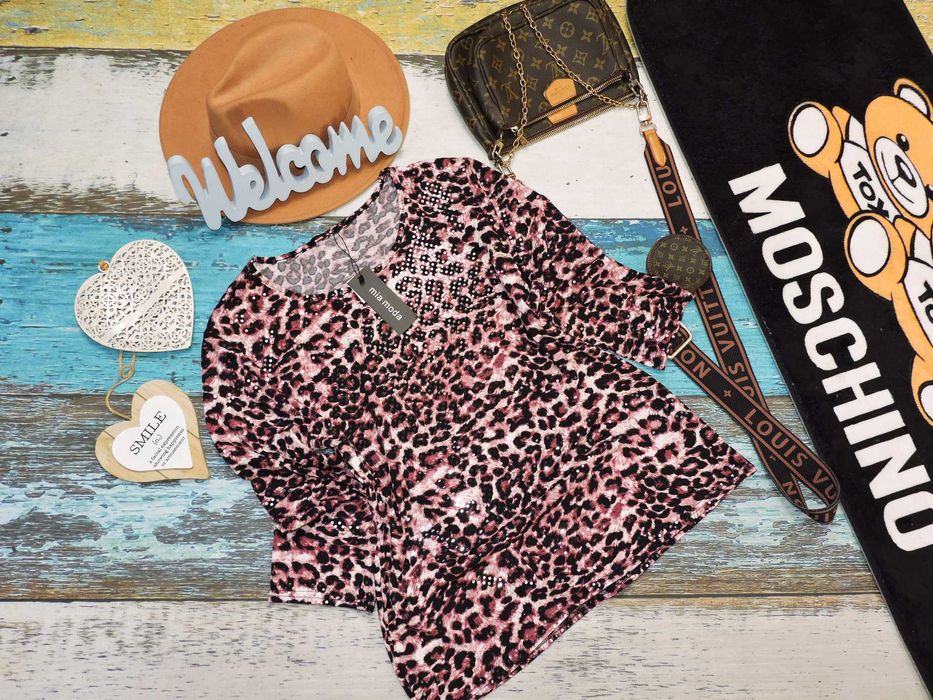 Mia Moda Nowa bluzka cekinowa panterka 44