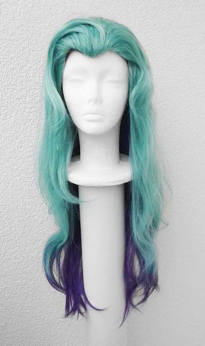 Seraphine Superstar LoL Liga Legend cosplay wig peruka turkusowa ombre