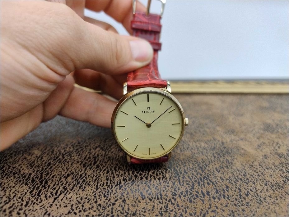 Piękny Zegarek Milus Swiss Mechaniczny Rzadki Złocony !! Nowy Pasek