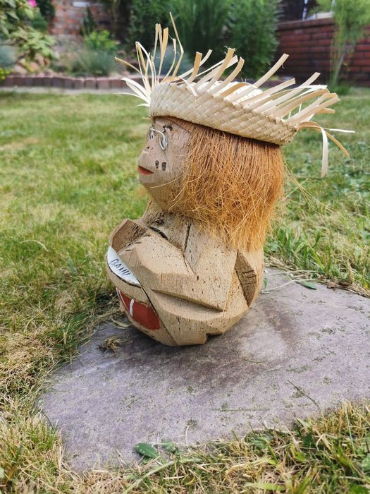 Skarbonka MAŁPKA z kokosa 26cm • Rękodzieło ozdoba figurka retro