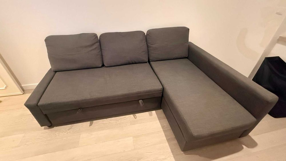 Sofá-cama de canto c/arrumação CINZENTO