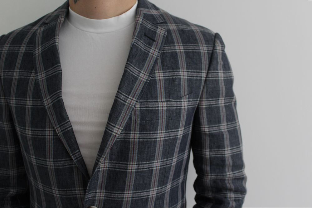 Неймовірно красивий,розкішний чоловічий піджак в клітинку Suitsupply 100% льон 48 розмір