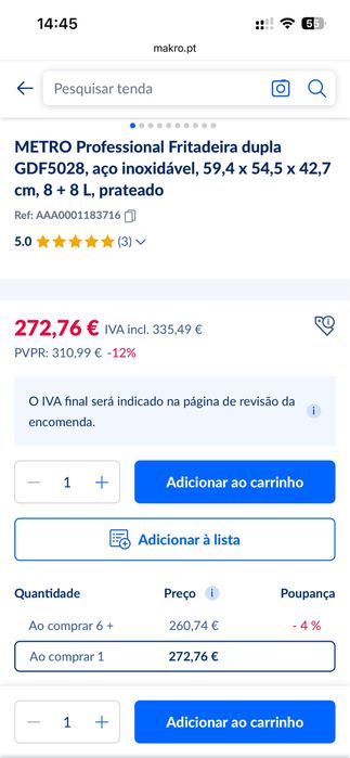 Fritadeira dupla 8L - GDF3028 METRO PROFESSIONAL 6500W