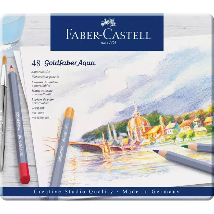 Kredki Akwarelowe Goldfaber Aqua 48 Kolorów Opakowanie Metalowe Faber-Castell. Faber Castell