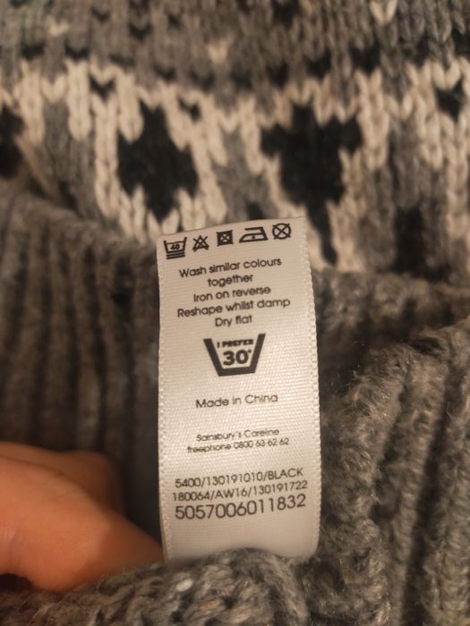Wzorzysty sweter dziadka vintage z domieszką wełny TU