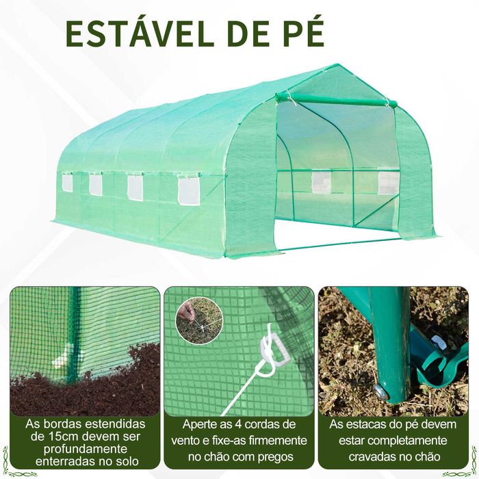 Túnel para cultivo 600x300x200 cm verde em aço e PE 18 m²