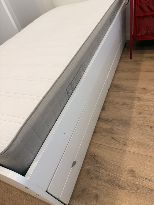 SLÄKT Estr cama c/cama-gavet+arrumação, branco, 90x200 cm