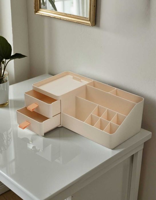 Organizer na biurko kosmetyki beżowy