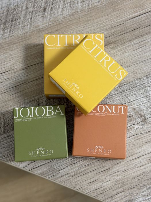 Тверді шампуні з біоліпідним комплексом Shenko цитрус, жожоба та кокос