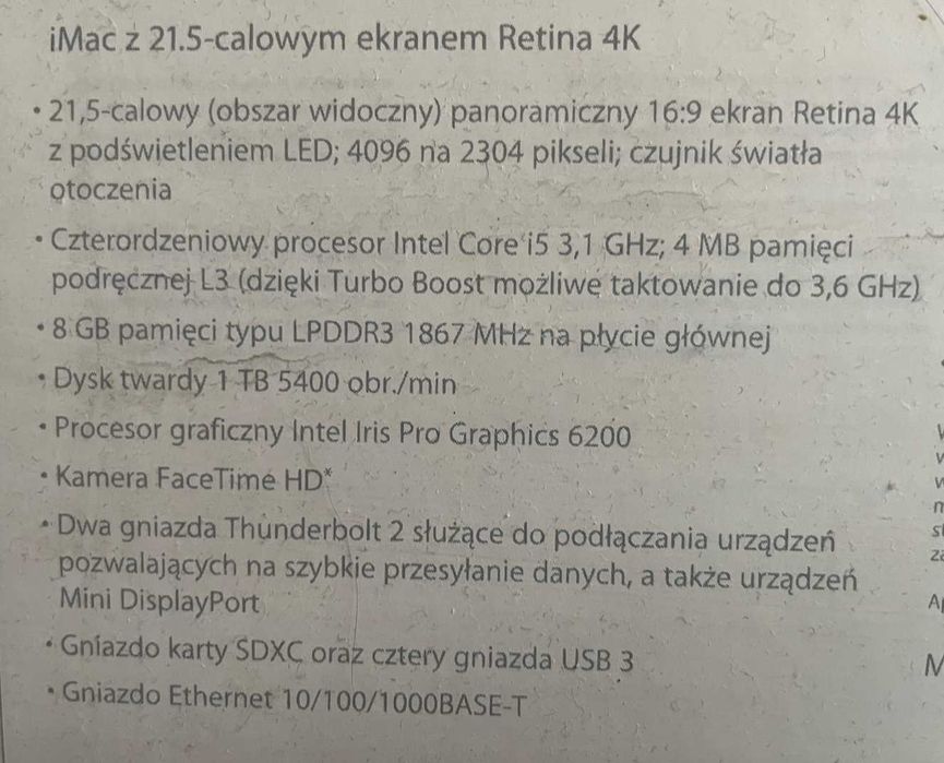 Komputer Imac 21,5 cala, Retina 4K