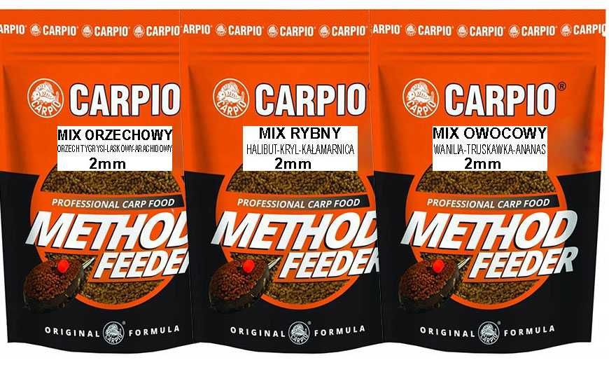 Pellet 2mm Method Feeder 3 szt MIX Owocowy, Rybny, Orzechowy 700g