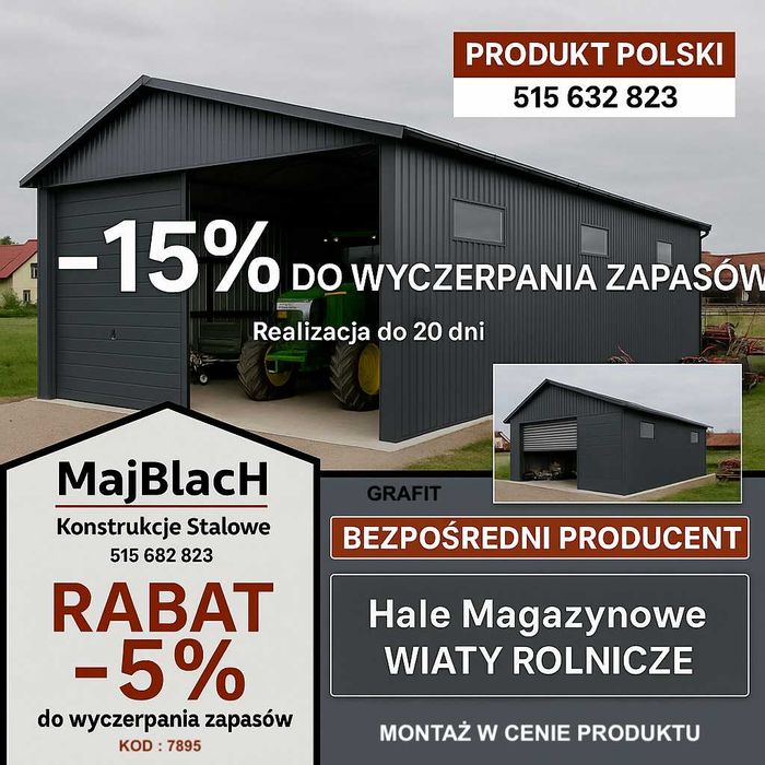 Wiata /Hala Garaż Blaszany Grafit | Montaż Gratis | Profil - Maj-Blach