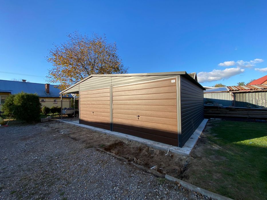 Garaż blaszany 6x6 plus wiata 3x6, grafit mat, antracyt, producent.
