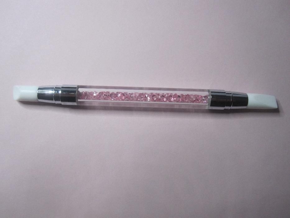 Pędzel Dwustronny pędzelek silikonowy do paznokci z kryształkami