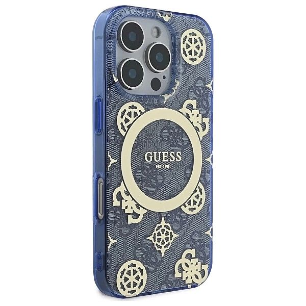 Etui Guess IML Peony On 4G Background MagSafe na iPhone 16 Pro - niebi