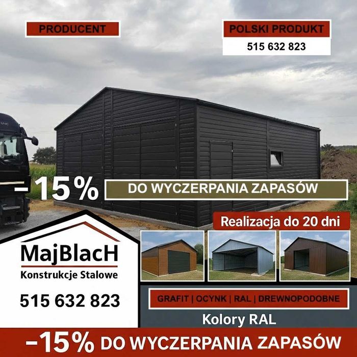 Garaż Blaszany OCYNKOWANY| Montaż Gratis | Wiata | PRODUCENT Maj-Blach