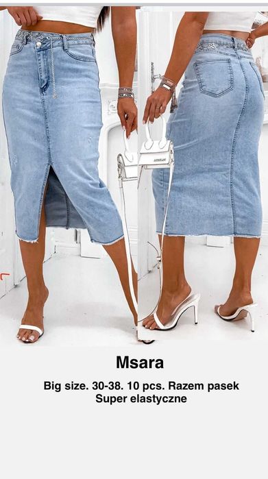 Spódnica MSara jeans, Plus Size r. 32, długa rozporek !!!