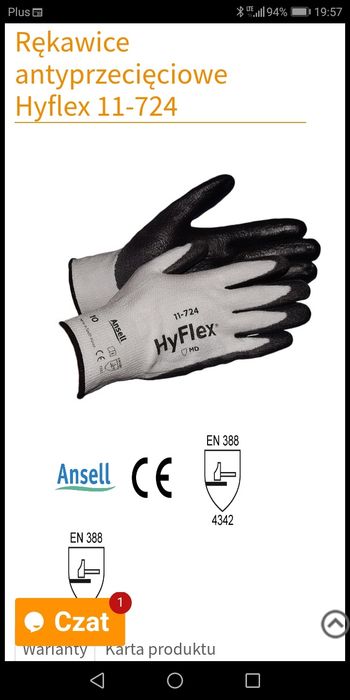 Rękawice Ansell HYFLEX 11-724 powlekane PU